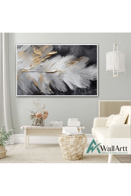 White Beige Feather 3D Heavy Textured Partial Oil Painting